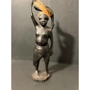 RARE Tribal African Vintage Figurine Ebony Man Wooden Hand Carved Statue 11 Inch